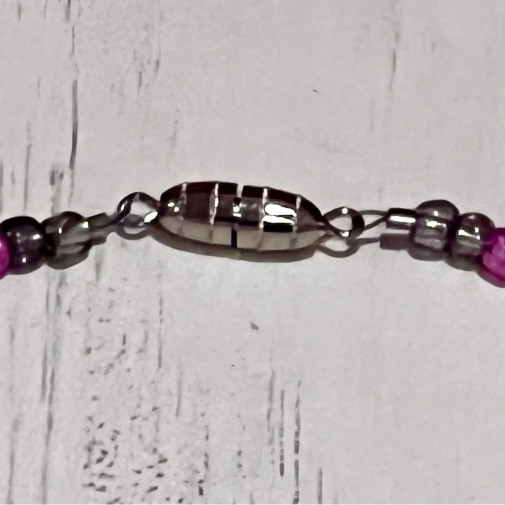 Pink Handmade Beaded Ankle Bracelet with Silver Accents